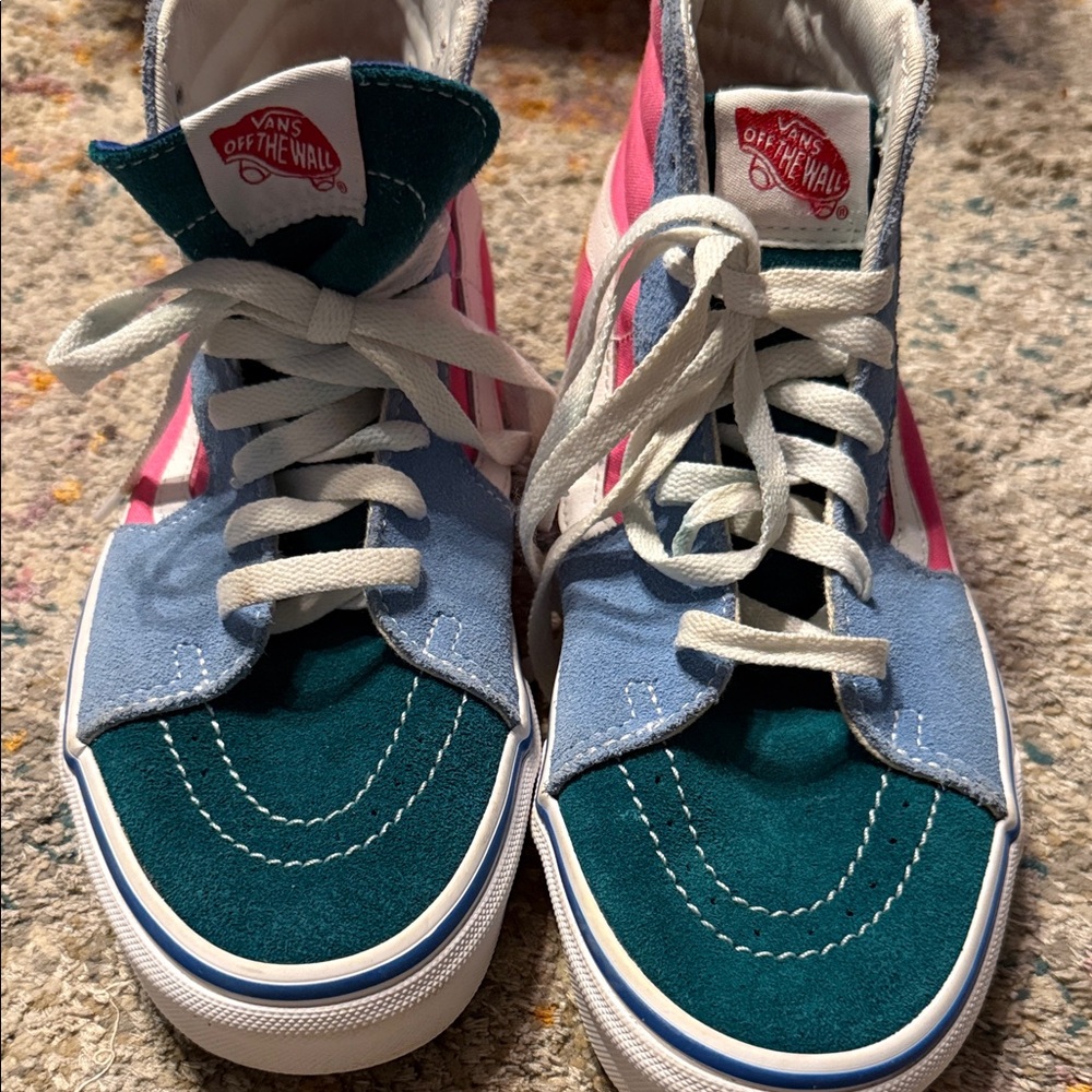 Van High-Top Sk8-Hi Colorblock Suede/Canvas Skate Sneakers 7.5/9 - Picture 2 of 9